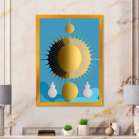 Designart "Day And Night In Gold And Blue" Modern Geometric Framed Art Print