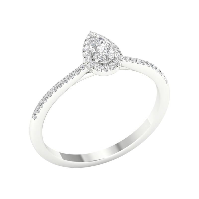 1/3ct TDW Pear Diamond Halo Engagement Ring in 10k Gold for Women