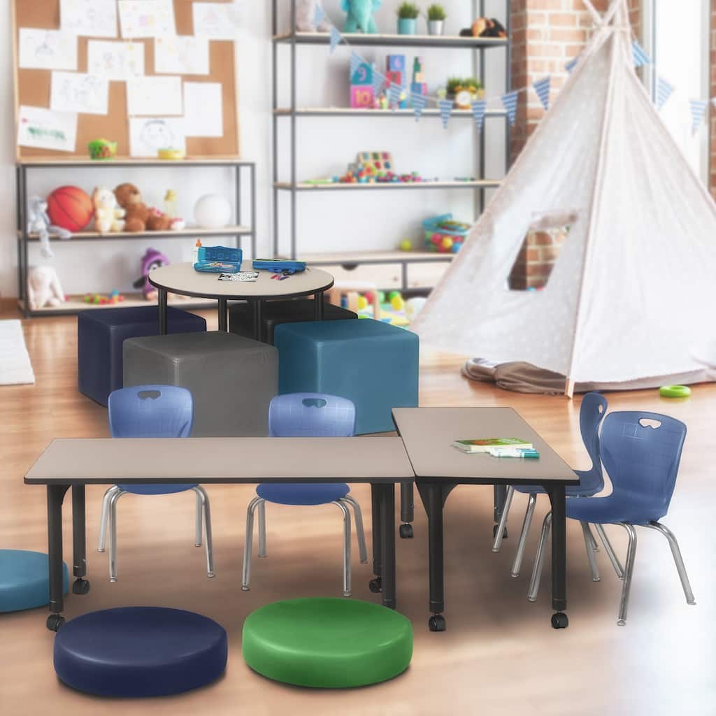 Kee 66" x 24" Height Adjustable Mobile Classroom Table - Beige & 2 Andy 12-in Stack Chairs- Black