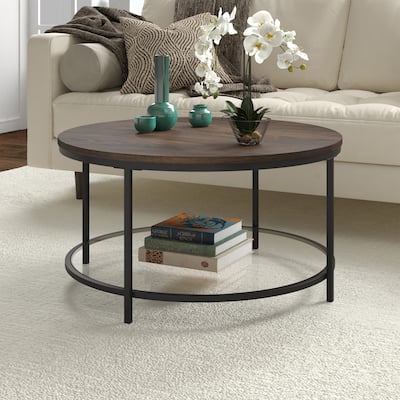 Sevilla 32'' Wide Round Coffee Table with MDF Top and Glass Shelf - 32" Wide