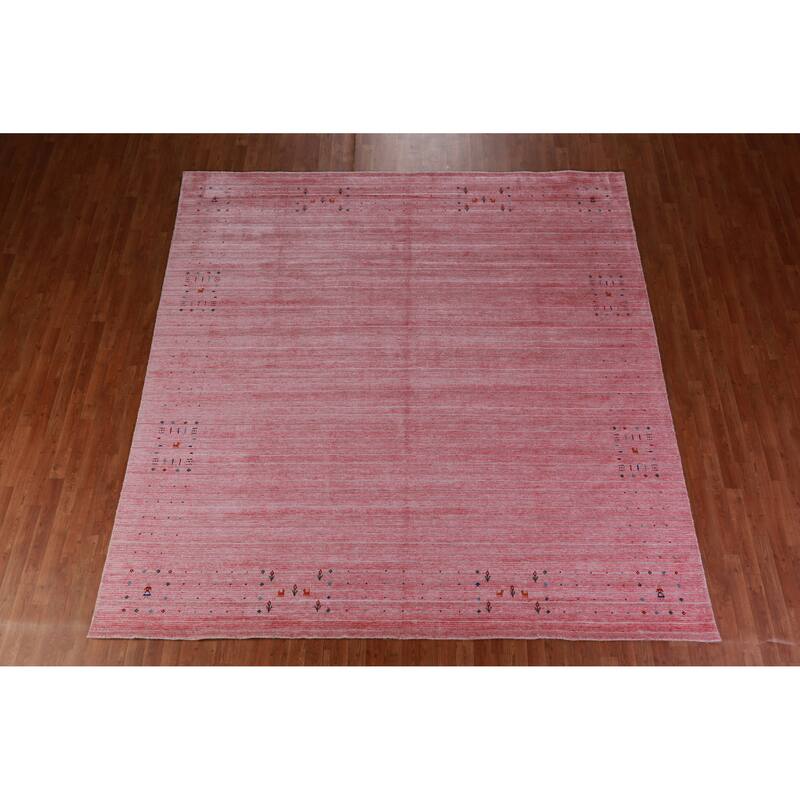Hand Knotted Oriental 100% Wool Carpet Tribal Animal Pictorial Pink Gabbeh Area Rug - 9' 11'' X 9' 8''