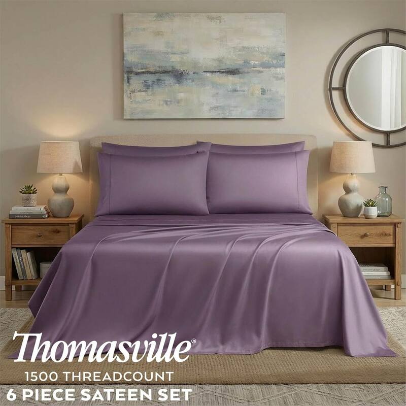 Thomasville 1500 Thread Count Purple 6 Piece Premium Cotton Rich Sateen Sheet Set