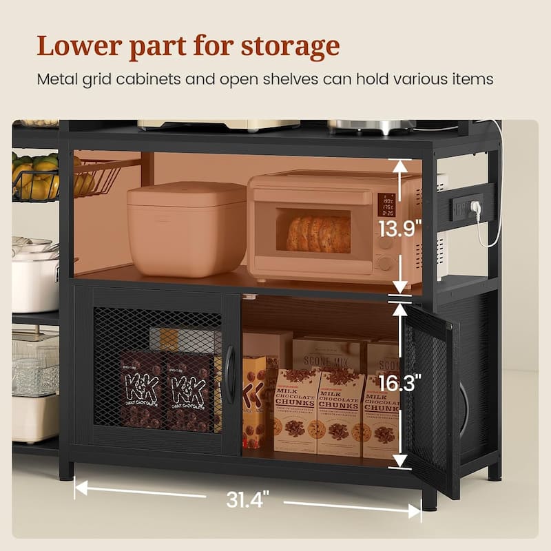 Kitchen Baker's Rack Storage Cabinet Microwave Stand Power Outlets