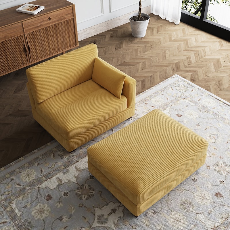 Modular Sectional Sofa with Ottomans - Orange-Right - Right Facing
