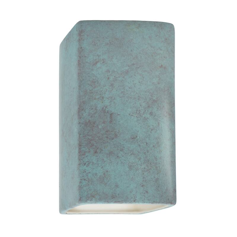 Justice Design Ambiance - Small ADA Rectangle - Open Top & Bottom Wall Sconce - Replaceable Bulb - Verde Patina
