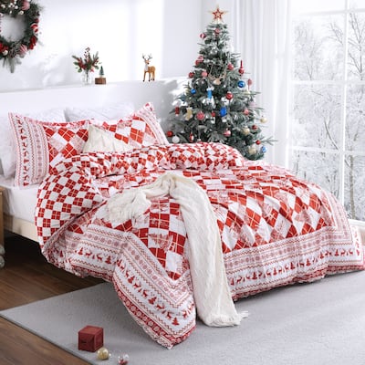 3 Piece Christmas Checkered Bedding Duvet Cover Set