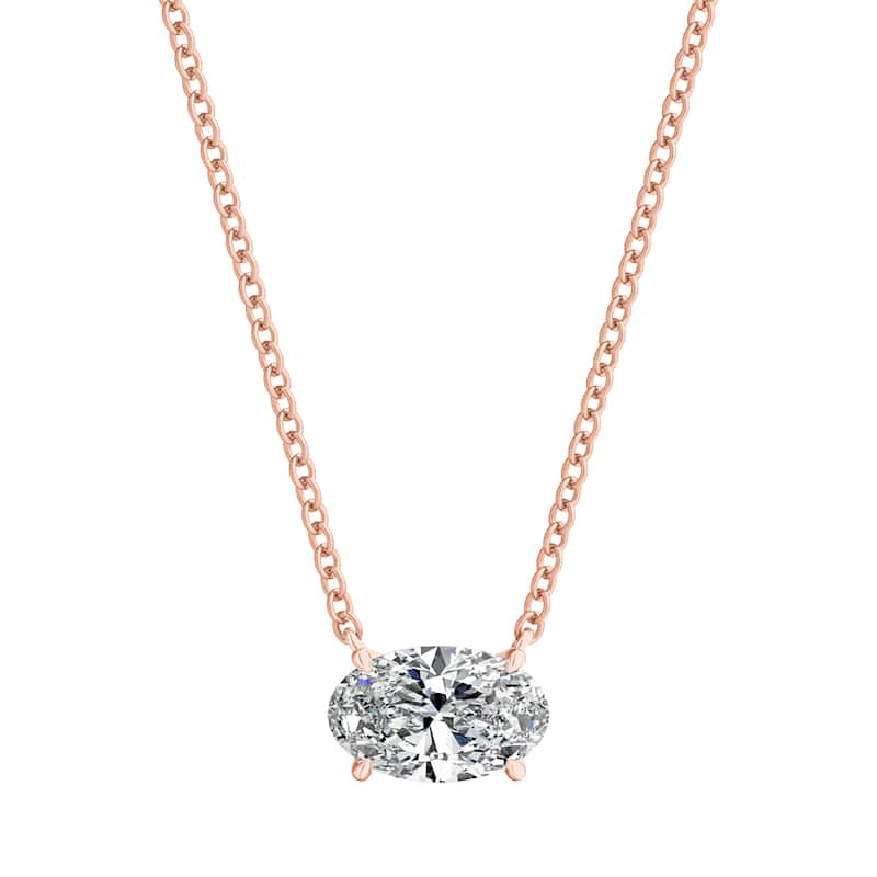 Auriya 1/2ctw East West Oval Solitaire Diamond Necklace 14k Gold Prong-set (H-I, I1-I2) - Rose