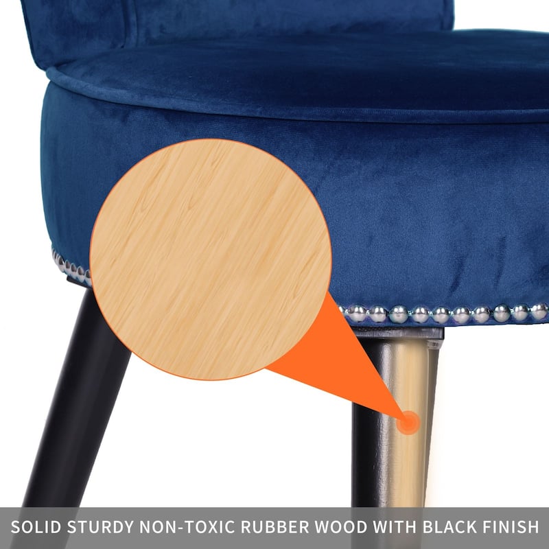 VEIKOUS Makeup Vanity Stool Chair with Low Back and Wood Legs-17.3" x 15.7" x 25.1"