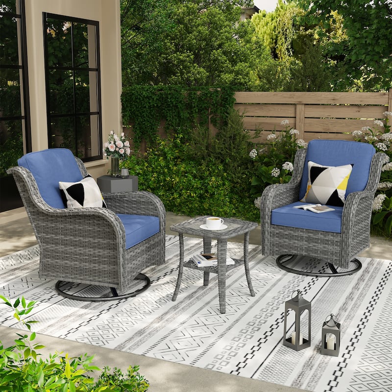 OVIOS 3-piece Patio Wicker Swivel Chair Set