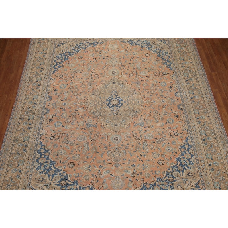 Hand Knotted Oriental 100% Wool Carpet Traditional Floral Oranges & Rust Mashad Area Rug - 12' 5'' X 9' 11''
