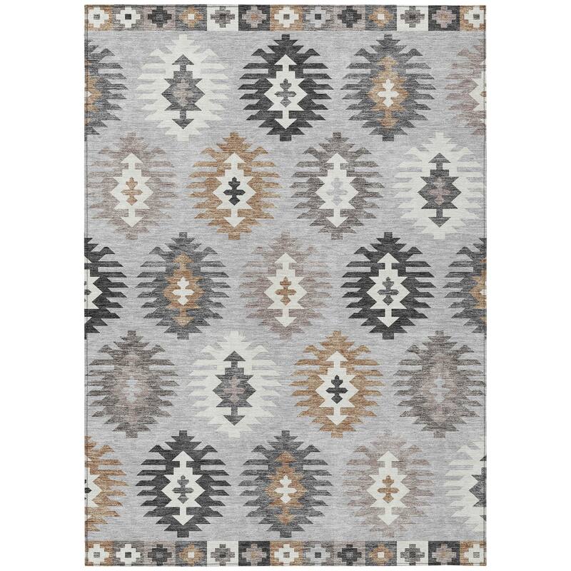 Machine Washable Indoor/ Outdoor Boho Tribal Chantille Rug