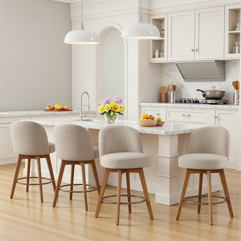 26" Upholstered Swivel Counter Stool With Solid Wood Frame - 37.8"H x 19.7"W x 23.2"D