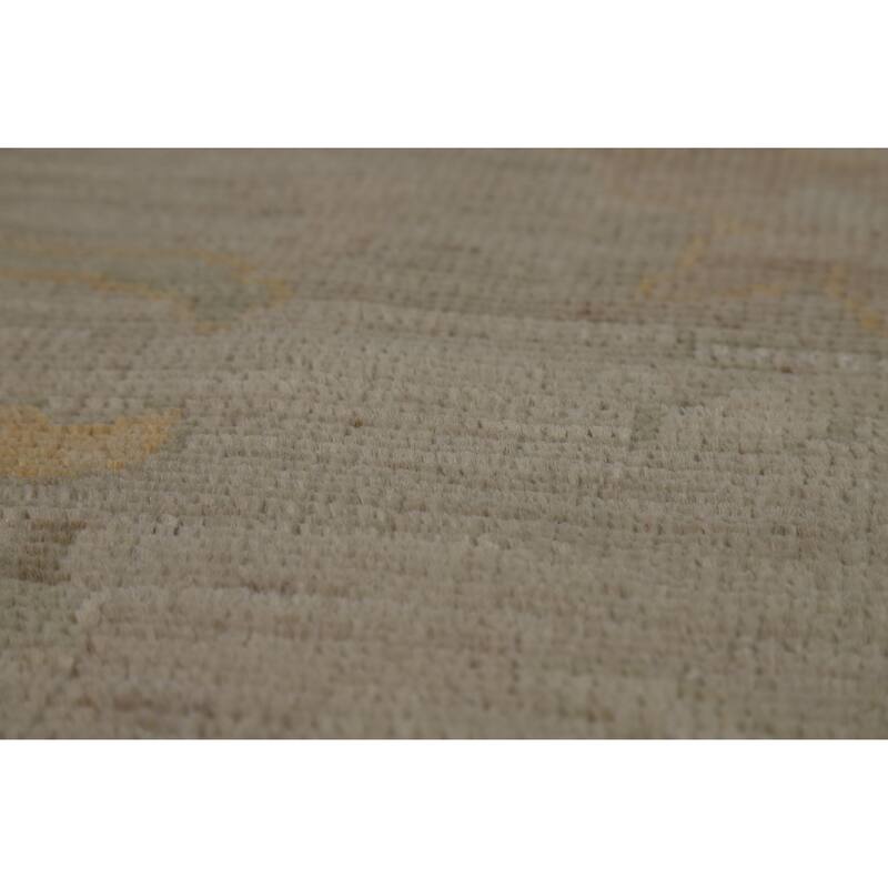 Vegetable Dye Oushak Turkish Rug Hand-Knotted Floral Wool Carpet - 8'5" x 9'10"