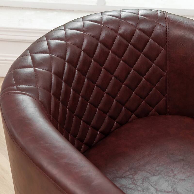 KINWELL PU Leather Tufted Barrel Chair Club Armchair with Nailheads