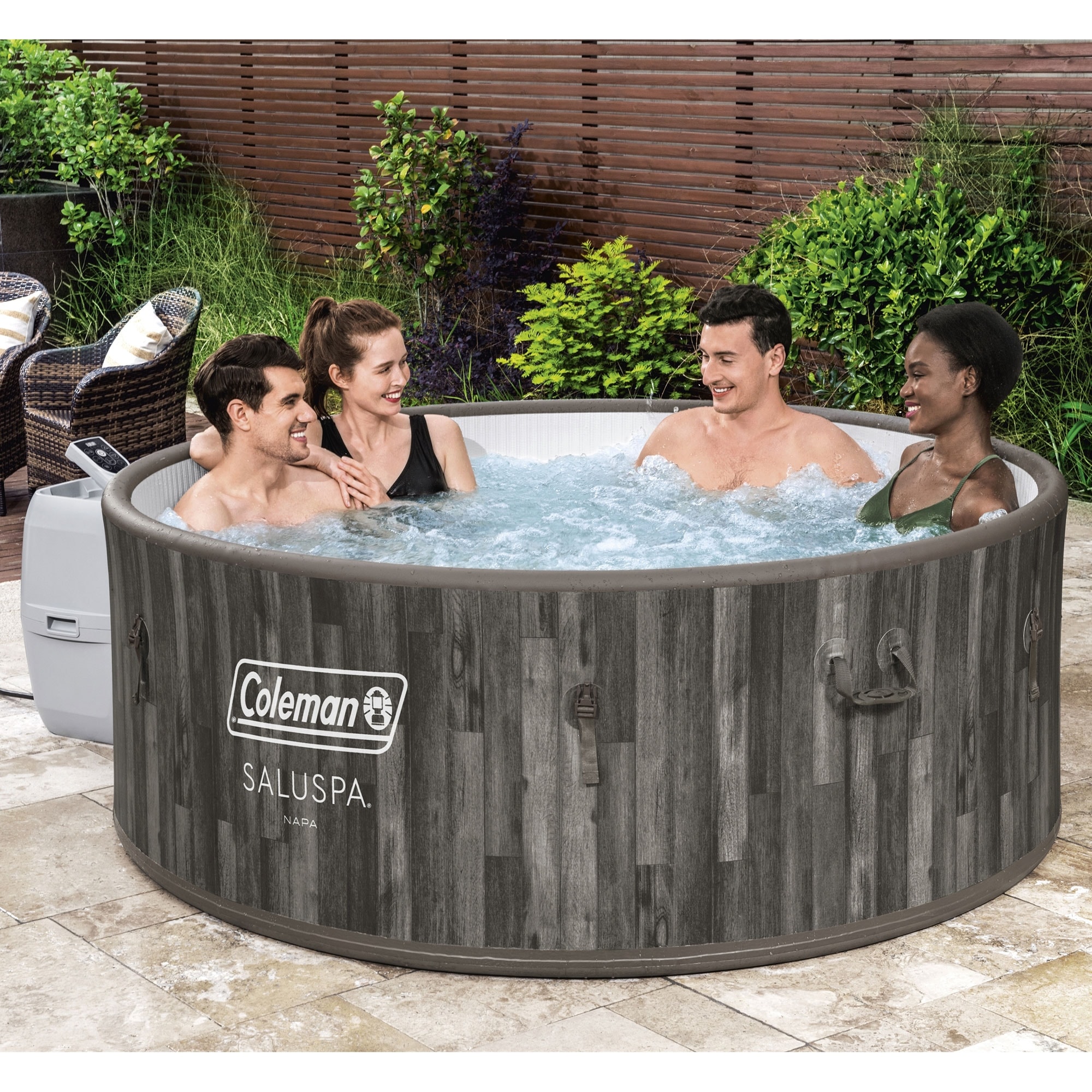 Coleman Napa SaluSpa 2-7 Person Inflatable Hot Tub with 180 AirJets, Gray  Wood