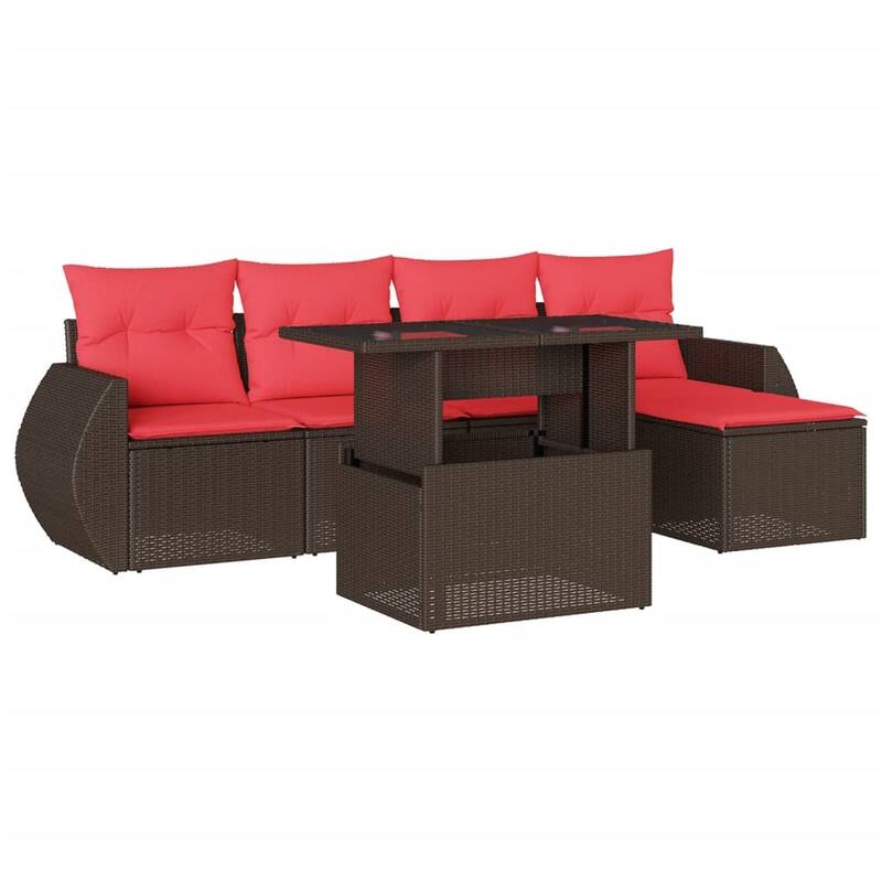 vidaXL Patio Sofa Set with Cushions and Table Outdoor 6 Piece Poly Rattan - 21.7 x 24.4 x 27.2