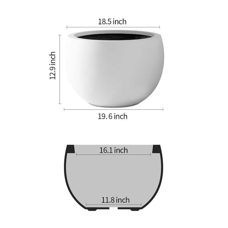 Kante 20" W Round Lightweight Pure Metal Indoor Outdoor Planter Pots, Seamless w/ Drainage Hole for Home and Garden