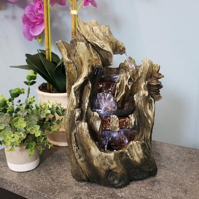 Sunnydaze Cascading Caves Fountain with LED Lights - 14" - 14-In