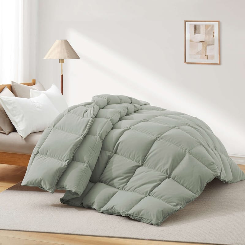 All Season & Lightweight Ultra Soft 360 TC White Goose Down Duvet Comforter - California King - All-Season Sage Green