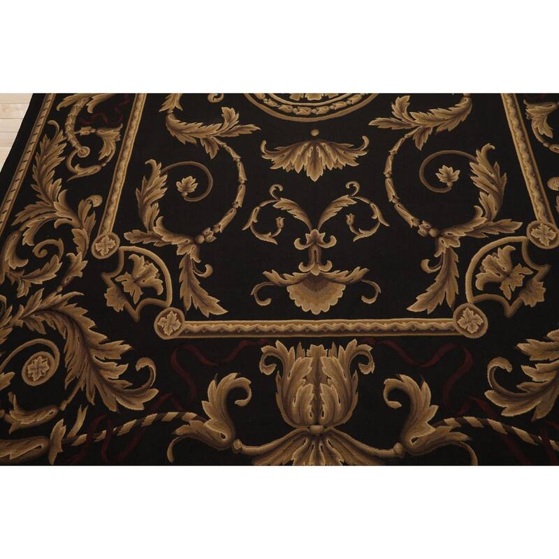 8'9''x12 Hand Woven Wool Chocolate French Aubusson Flatweave Area Rug - 8' 9'' x 12'