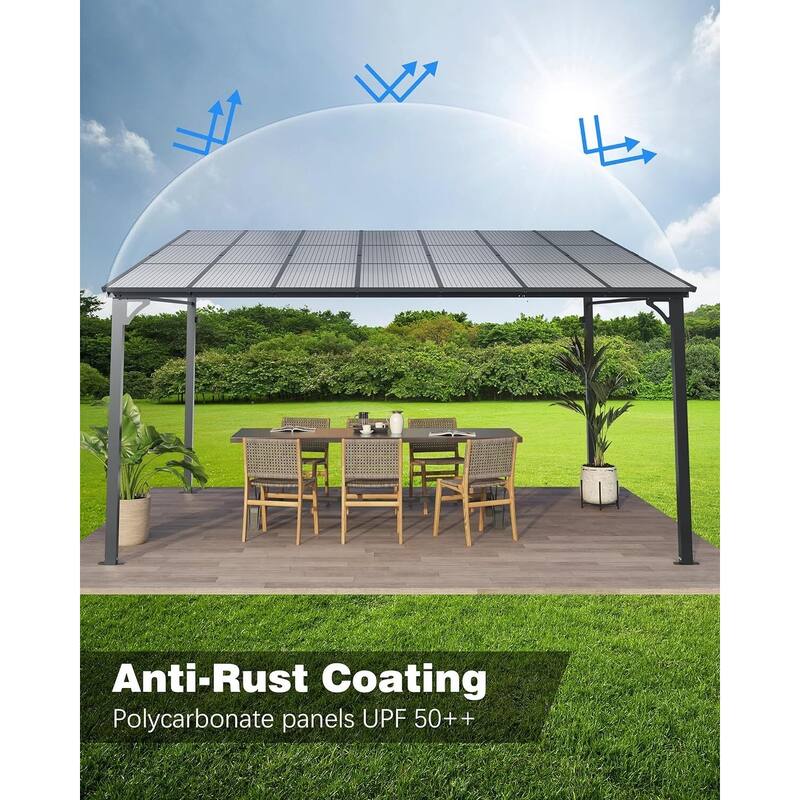 12x20 FT Wall Mounted Lean to Hardtop Gazebo Pergola for Porch, Decks, Backyard - 12X20 Ft