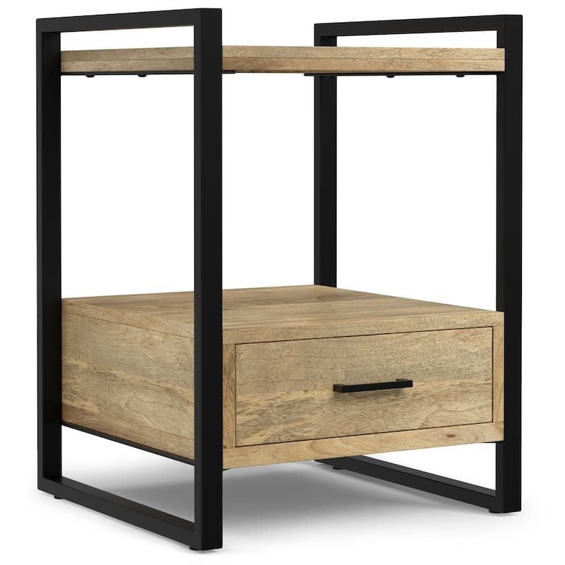 WYNDENHALL Lawson SOLID MANGO WOOD 22 inch Wide Square Modern Industrial Bedside Table in Natural