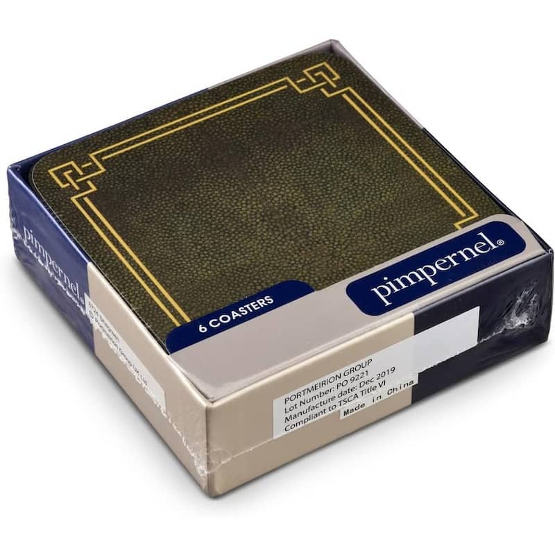 Pimpernel Set of 6 Shagreen Leather Coasters - 4 Inches Sq.