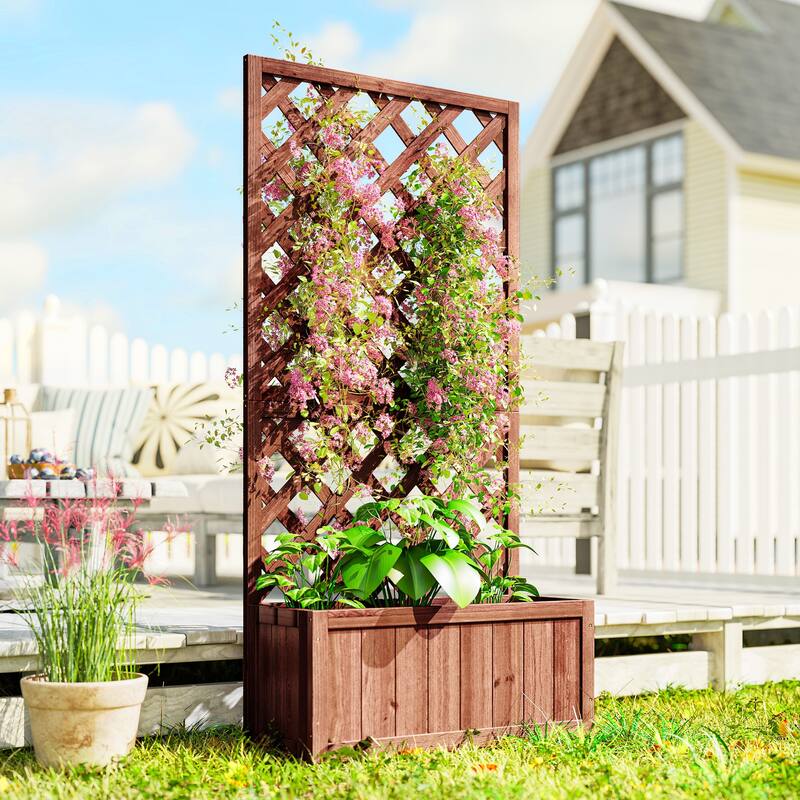 Outsunny Tall Planter Box with Trellis - 28.5"L x 12.5"W x 58.75"H - Orange
