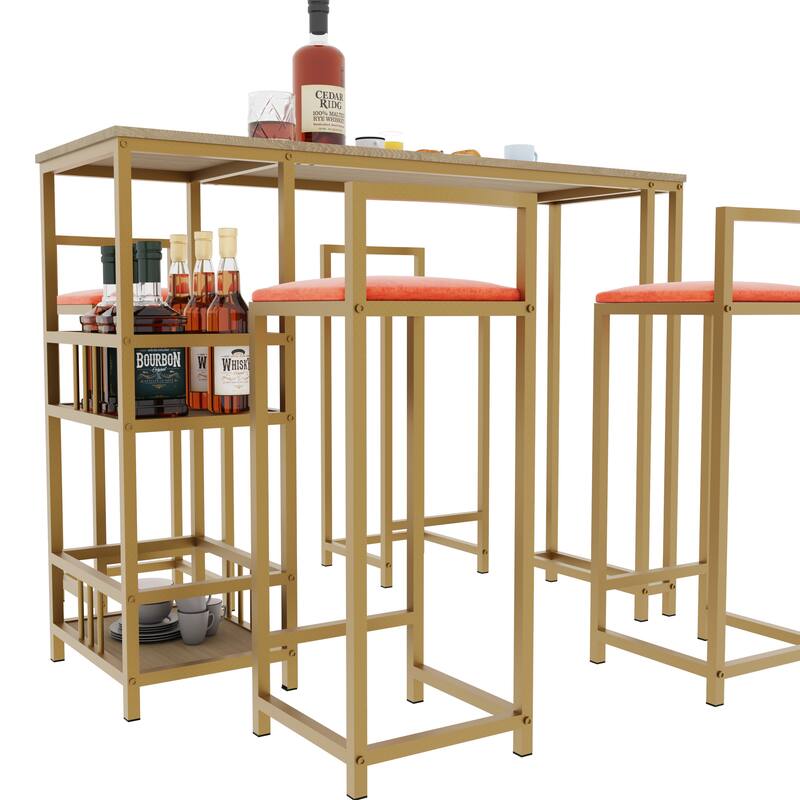 Bar table and chair five piece set, frame, multi-layer tabletop, chair cushion and backrest made of sponge