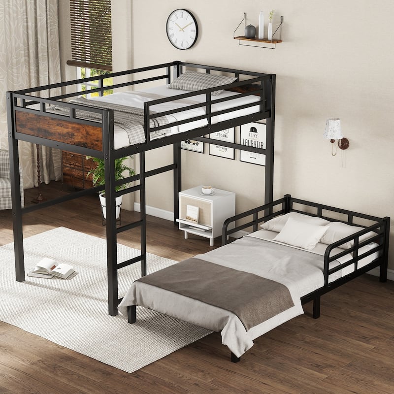 Metal High Loft Bed and Platform Bed, Heavy Duty Metal Bunk Bed Frame, Noise Free, Can be Converted into 2 Beds