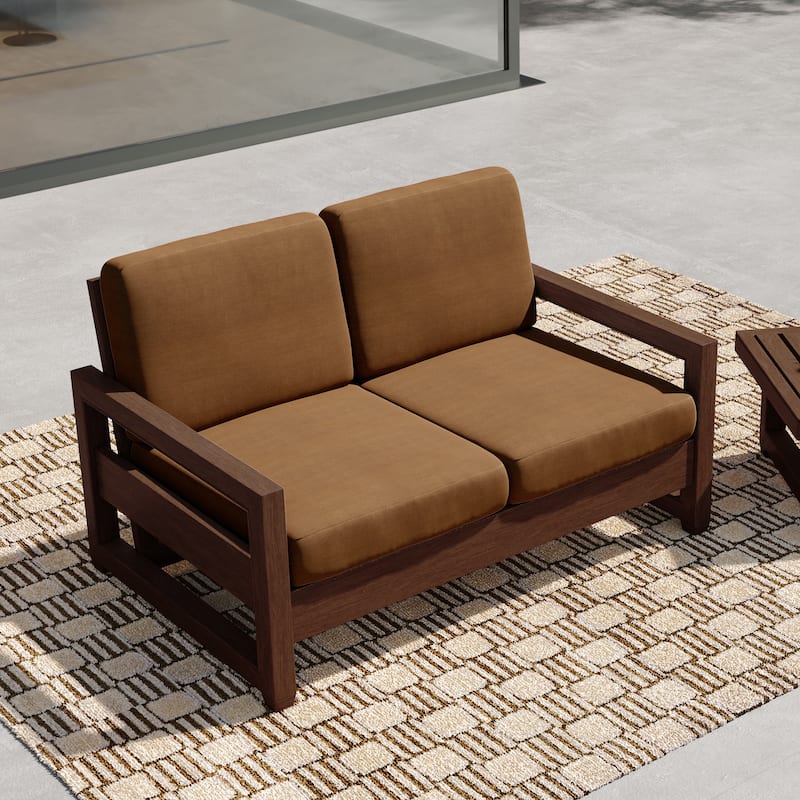 Patio Teak Wood Outdoor Loveseat with Cushion