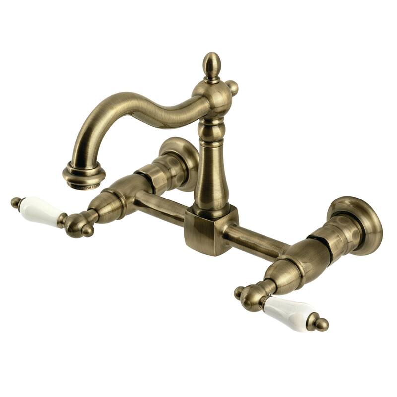 Heritage Two-Handle Wall Mount Bridge Kitchen Faucet - Antique Brass