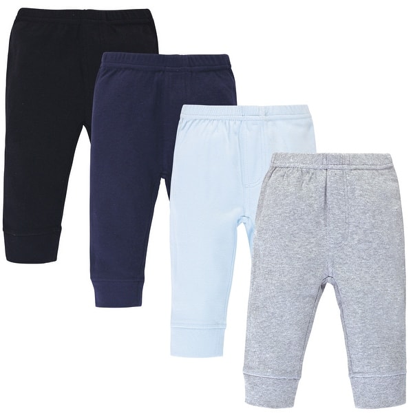 slide 1 of 1, Touched by Nature Baby Boy Organic Cotton Pants 4pk, Navy Gray Solid 0-3 Months - Navy Gray Solid