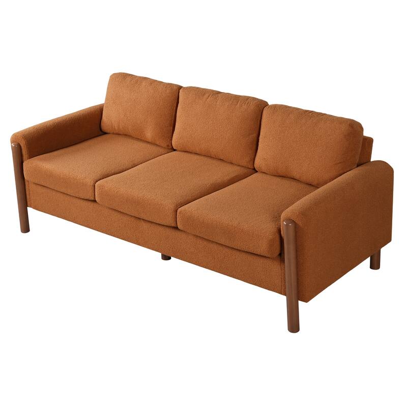 Teddy Velvet Fabric 3 Seater Sofa, Upholstered Sofa with Curved Armrest, Lounge Sofa Chair with Solid Wood Legs