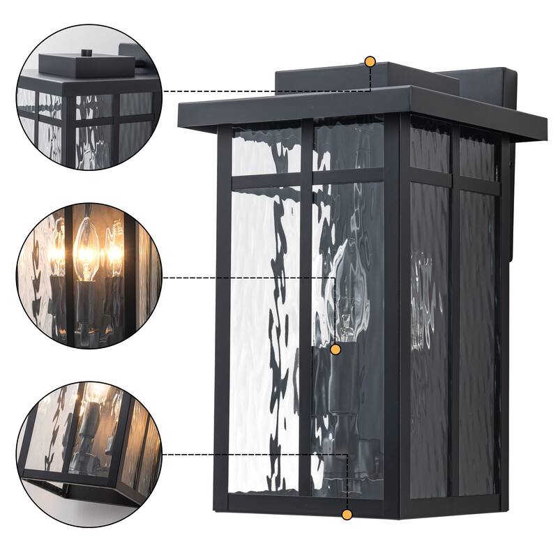 C Cattleya 13.5in Matte Black Outdoor Wall Lantern Sconces with Water Glass