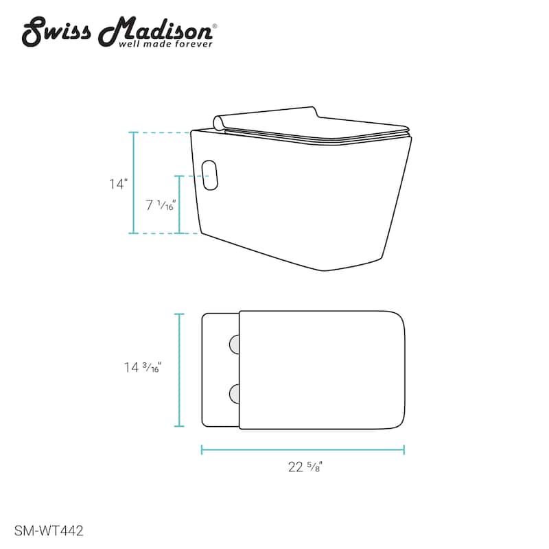 Swiss Madison Bastille Wall-Hung Toilet Bowl Only in Matte Black - 22.5" x 14.0" x 14.0"