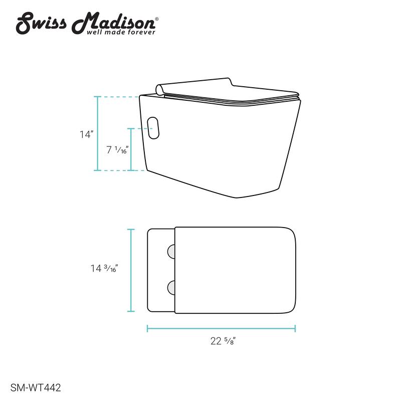 Swiss Madison Bastille Wall-Hung Toilet Bowl Only in Matte Black - 22.5" x 14.0" x 14.0"