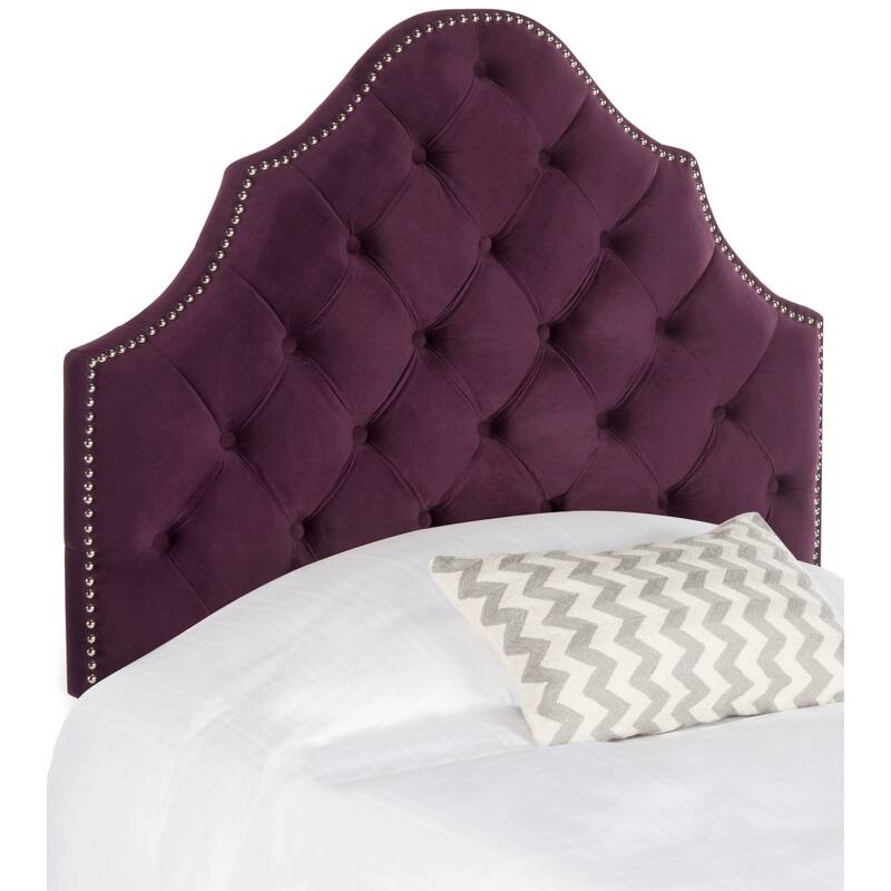 SAFAVIEH Trish Grey Upholstered Tufted Headboard - Silver Nailhead (Twin)