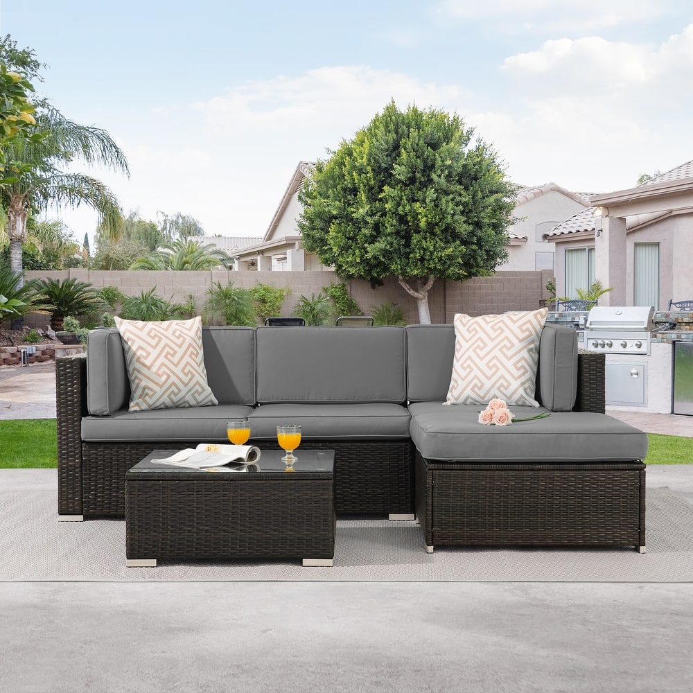 LIVOOSUN 5Pcs Outdoor Furniture Conversation PE Rattan Wicker Sofa Set