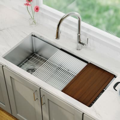 Karran Elite WS-39-PK1 Undermount 39" Single Bowl Stainless Steel Workstation Kitchen Sink