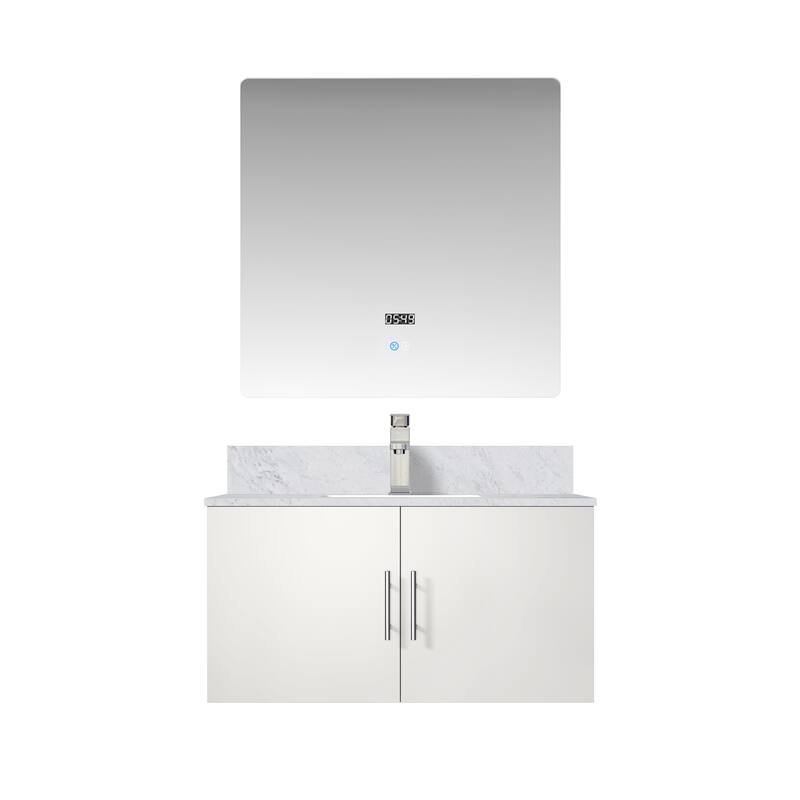 36" Bathroom Vanity with Marble Top, Stainless Steel Faucet, 36x32 Mirror Included, Scratch & Stain Resistant Surface - 36 in ,Glossy White,Carrara Marble Countertop - Glossy White