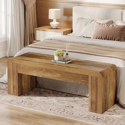 47.24 Inches Engineered Wood End of Bed Bench for Bedroom, Farmhouse Entryway Bench for Living Room