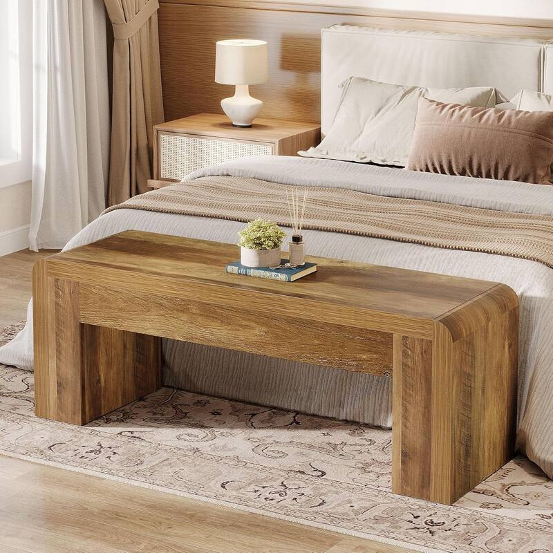 47.24 Inches MDF End of Bed Bench for Bedroom, Farmhouse Hallway Bench for Entryway