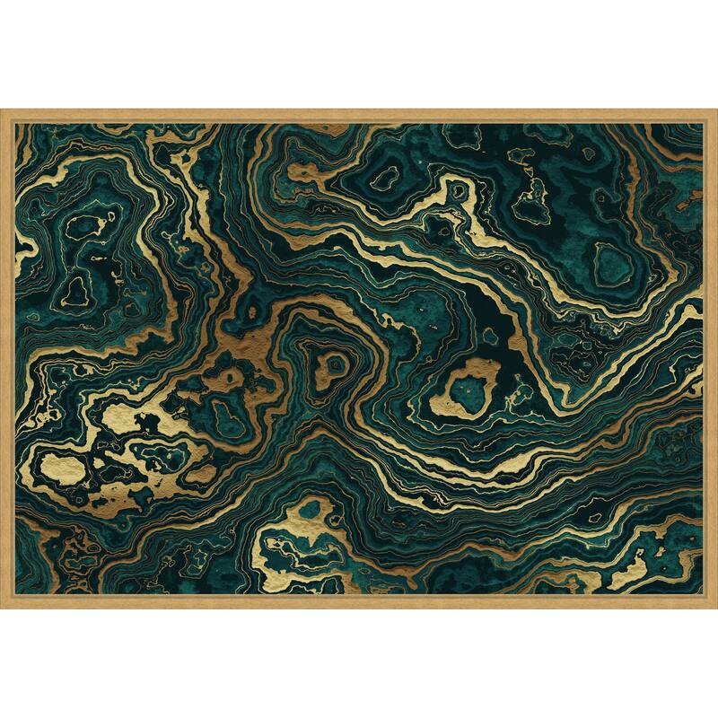 Teal and Yellow Marble Swirl II by Amini54 Framed Canvas Wall Art Print