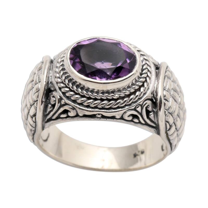 Novica Handmade Woven Vines Amethyst Signet Ring - 6