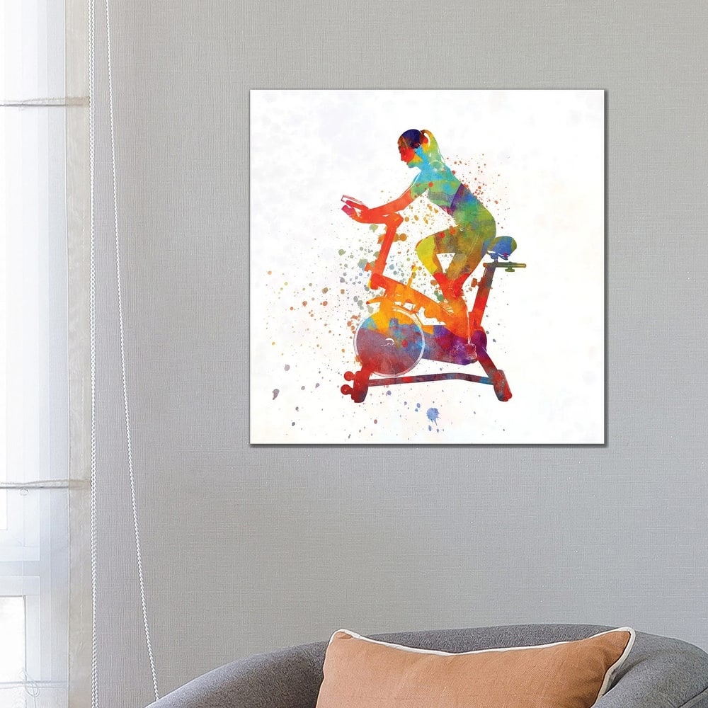 iCanvas "Woman Riding An Exercise Spin Bike In The Gym" by Paul Rommer Canvas Print