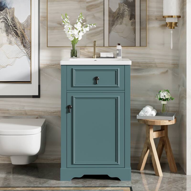 20-Inch Bathroom Vanity with Ceramic Sink, Soft Close Door, Adjustable Shelf, and Door-Mounted Storage Rack