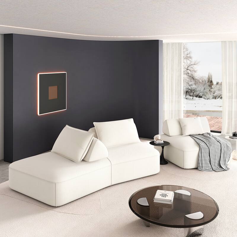 Modern 139" Modular Sectional Sofa Set, DIY Upholstered Fluffy Chenille Sofa, Removable Backrests & Pillows, Deep Seat