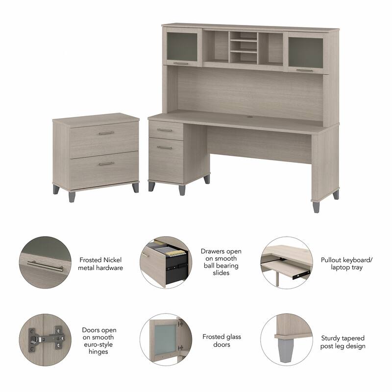 Somerset 72W Office Desk with Hutch and File Cabinet by Bush Furniture