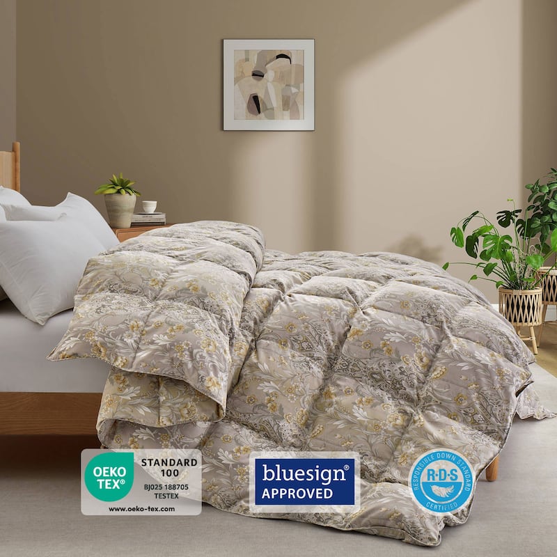 All Season Paisley Floral Printed Vintage White Goose Feather Down Comforter